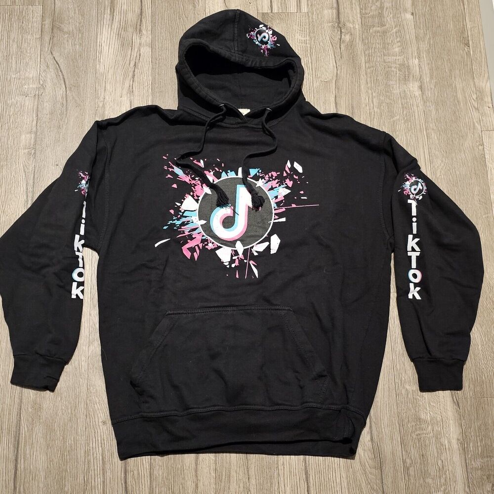 TikTok Multicolor Pink Blue Paint Splash Merchandise Hoodie Mens XLarge